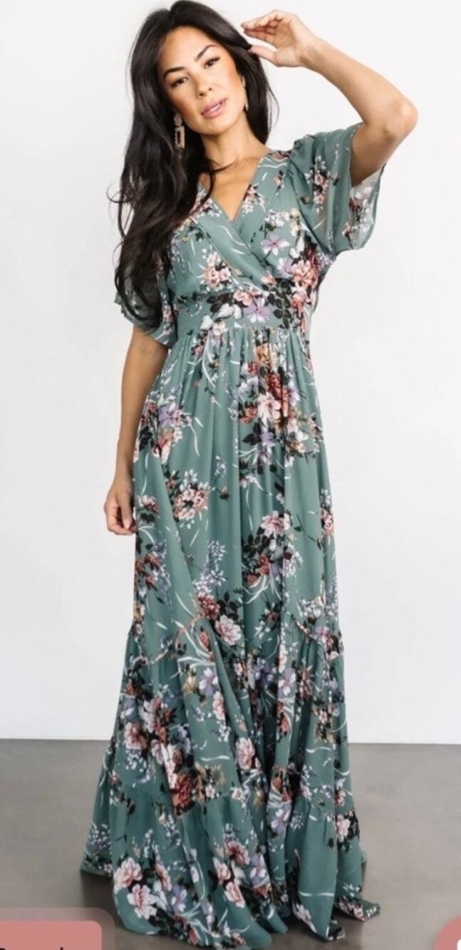 Baltic Born Katherine Maxi Dress in Dusty Green Floral NEW 1XL